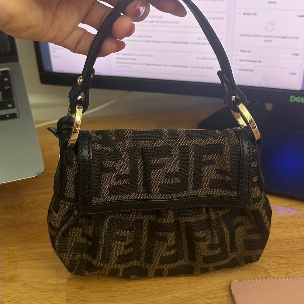 Mini Fendi Black and Brown Logo Handbag